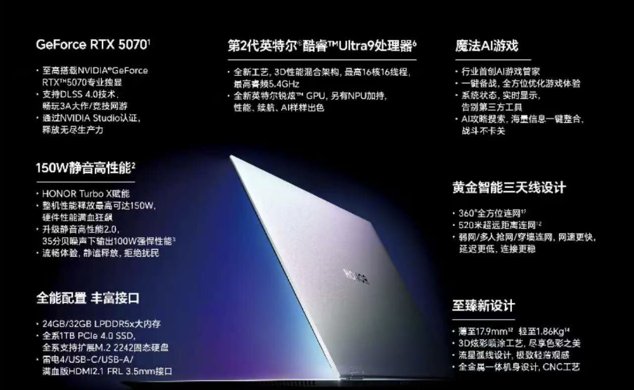 荣耀MagicBook Pro 16 2025发布：首发搭载5070显卡，HUNTER版9499元起