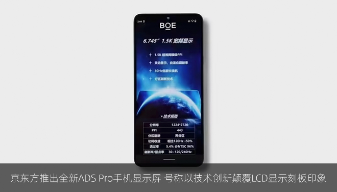 京东方推出全新ADS Pro手机显示屏 号称以技术创新颠覆LCD显示刻板印象