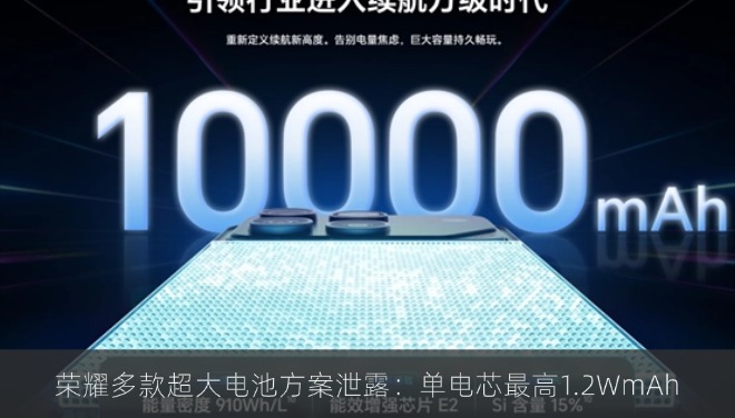荣耀多款超大电池方案泄露：单电芯最高1.2WmAh