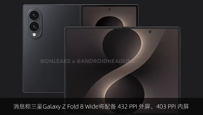 消息称三星Galaxy Z Fold 8 Wide将配备 432 PPI 外屏、403 PPI 内屏