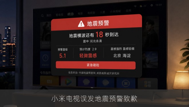 小米电视误发地震预警致歉，宣布启动信息发布流程全面整改