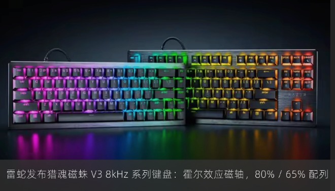 雷蛇发布猎魂磁蛛 V3 8kHz 系列键盘：霍尔效应磁轴，80% / 65% 配列